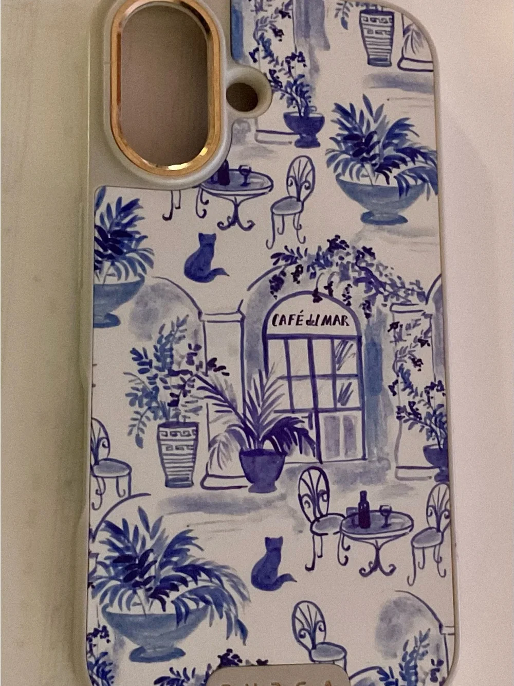 Burga Blue and White Café “Sobremesa” Print iPhone 16 Case EUC